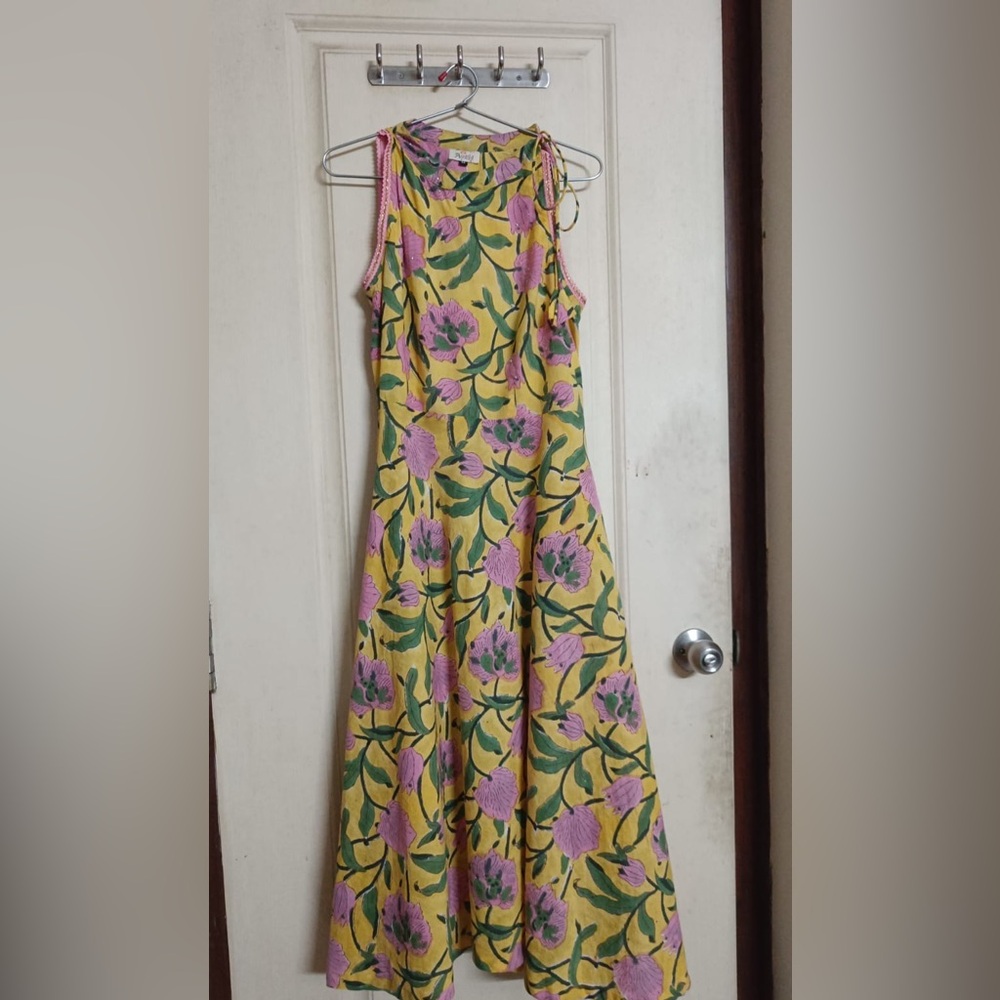 Yellow Floral Maxi Dress with Pink & Green Print